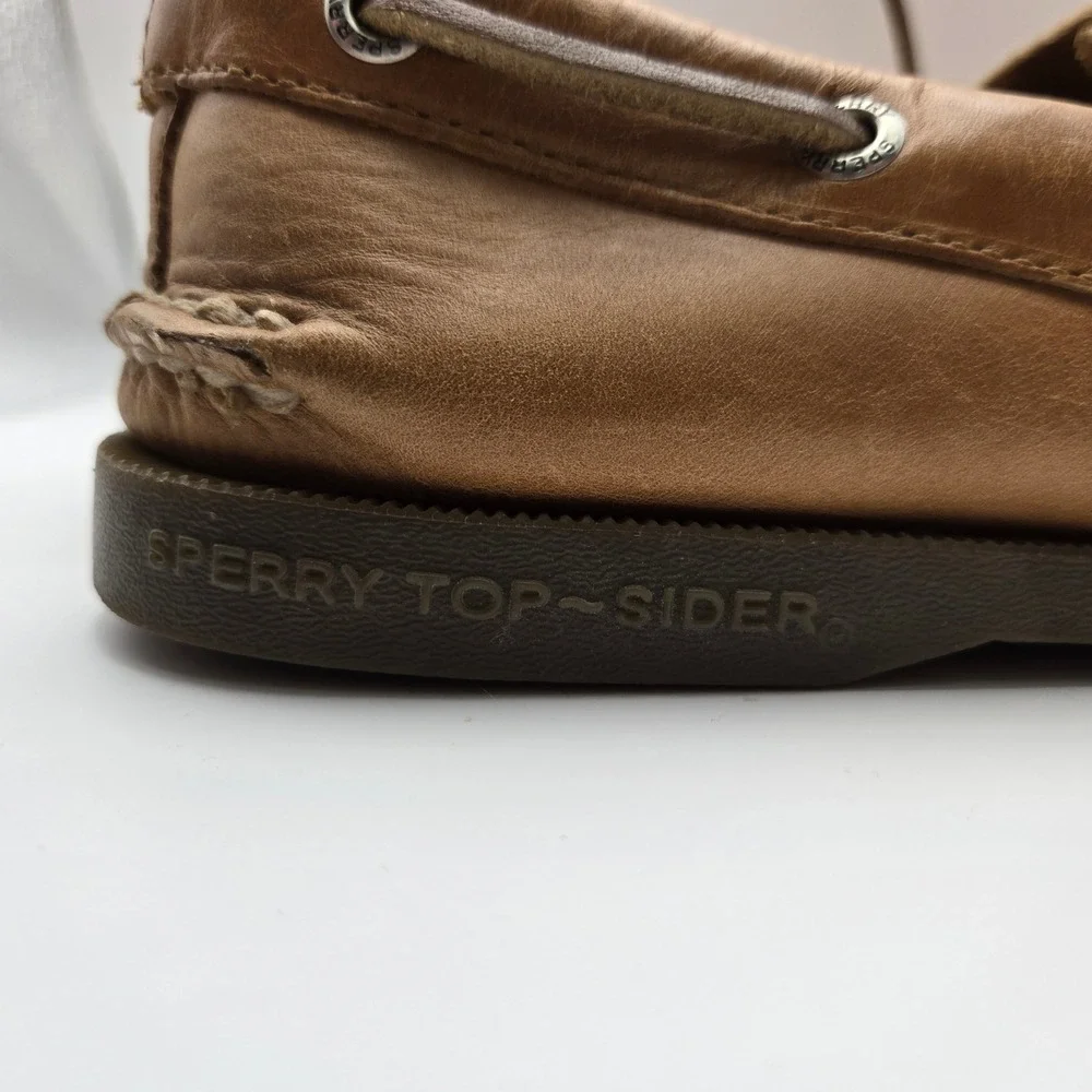 Sperry Boat Shoes Mens 5.5 Authentic Original Tan Leather EUC Nautical Preppy